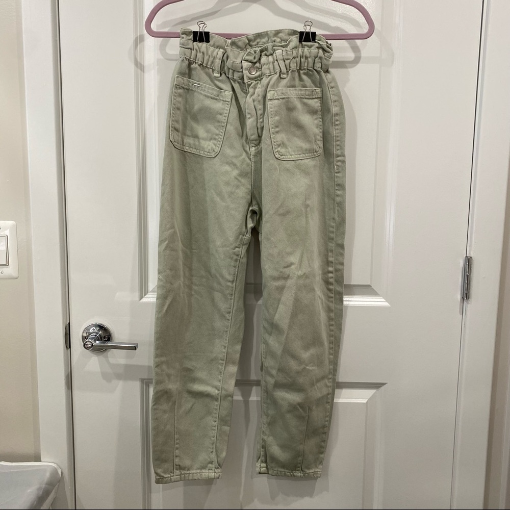 Zara - Paper Bag Pants - Sage Green - Size 4
